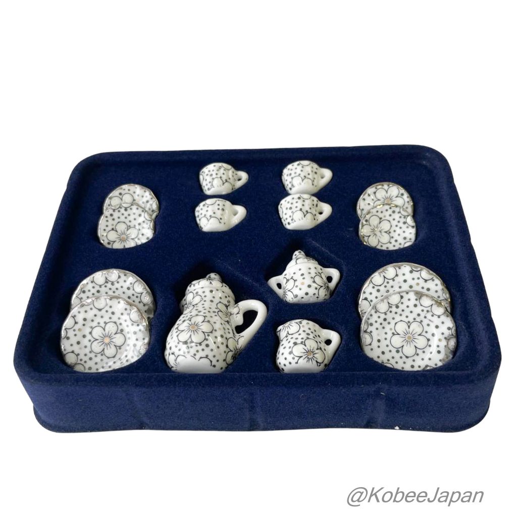 Miniature Ceramic Tableware Set Black White Floral Pattern