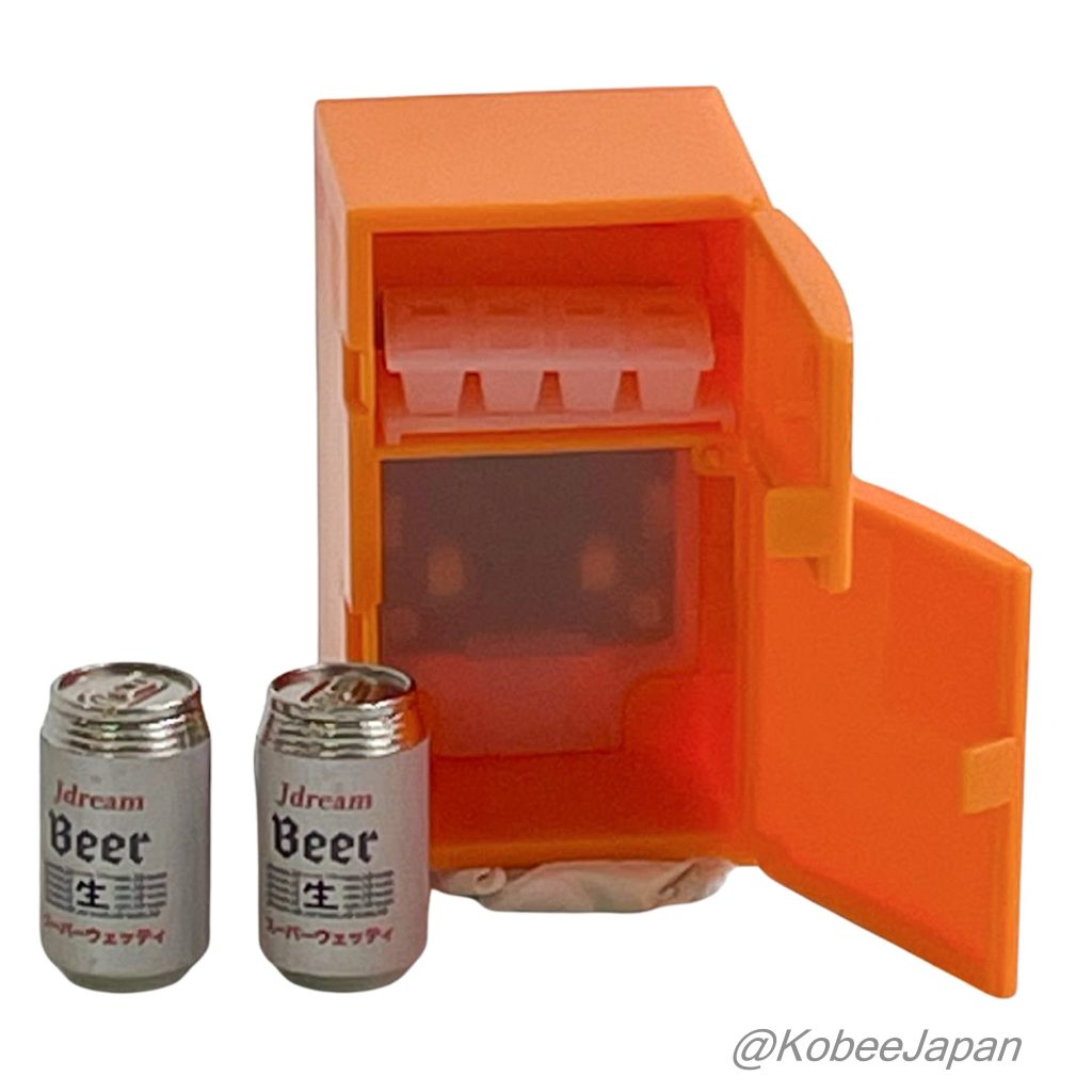Capsule Toy Light-Up Miniature Refrigerator 2 Retro Orange 2 Cans Beer White Light JDREAM