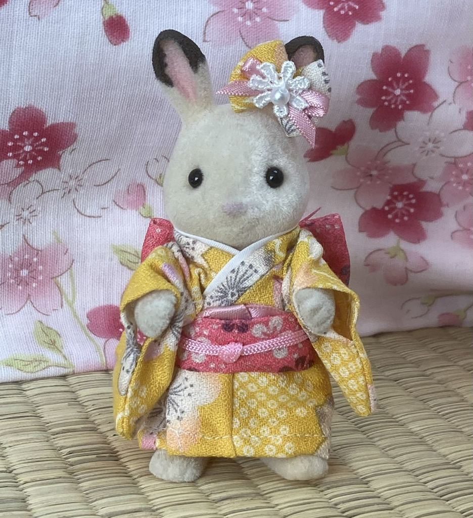 KIMONO FAIT MAIN POUR MÈRE SAKURA JAUNE/ROSE Fait main au Japon