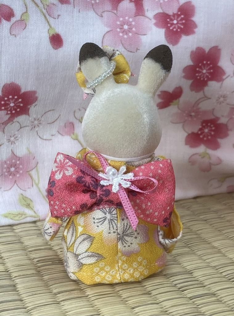 كيمونو يدوي الصنع للأم أصفر/زهري ساكورا صنع ياباني