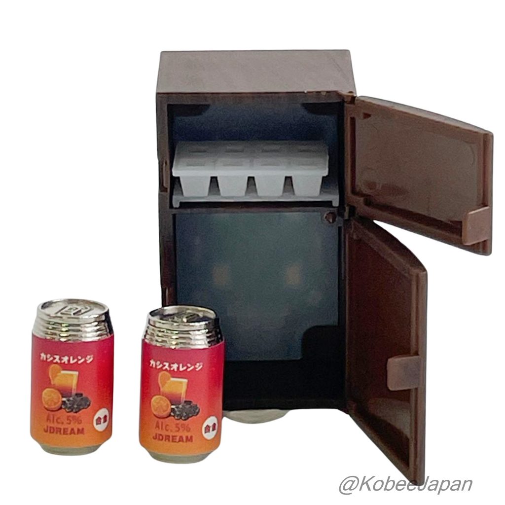 Capsule Toy Light-Up Miniature Refrigerator 2 Wood Grain 2 Cans Chuhai White Light JDREAM