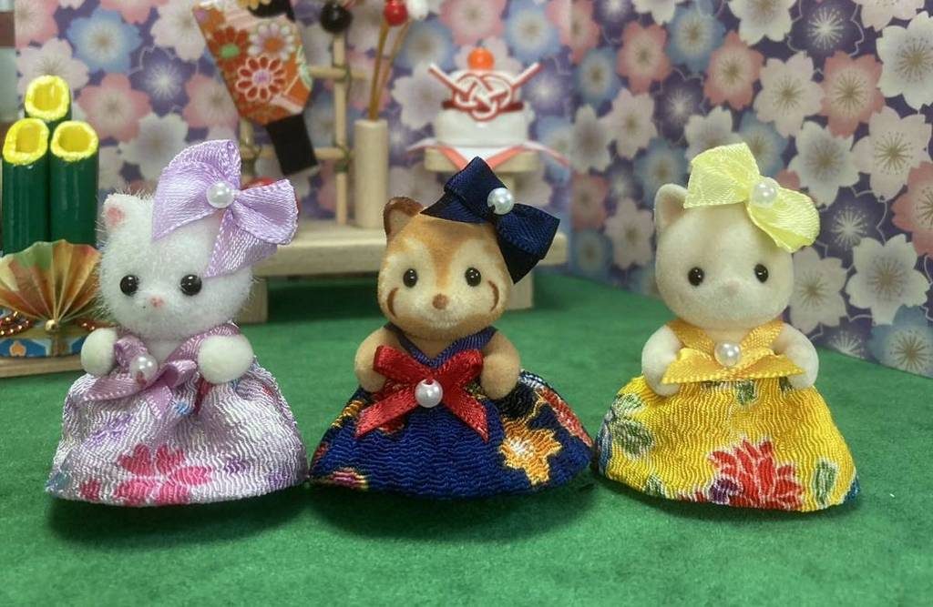 ENSEMBLE ROBE EN CRÊPE FAIT MAIN POUR BÉBÉ BLEU/VIOLET/JAUNE Fait main au Japon