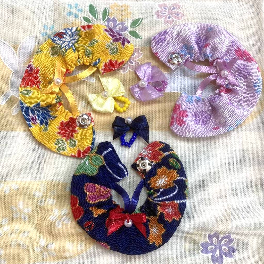 ENSEMBLE ROBE EN CRÊPE FAIT MAIN POUR BÉBÉ BLEU/VIOLET/JAUNE Fait main au Japon