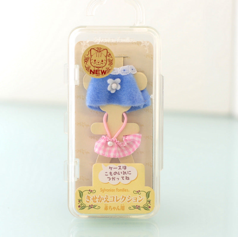 فساتين أطفال مربعات زرقاء وردية D-05 عائلات سيلفانيان كاليكو كريترز