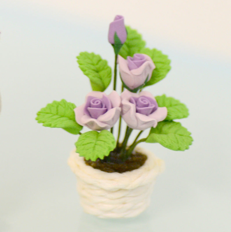 Potted Purple Flower Plant For Dollhouse