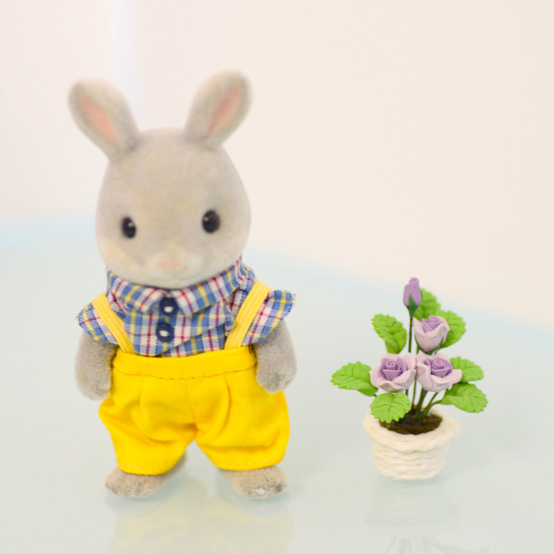 Potted Purple Flower Plant For Dollhouse