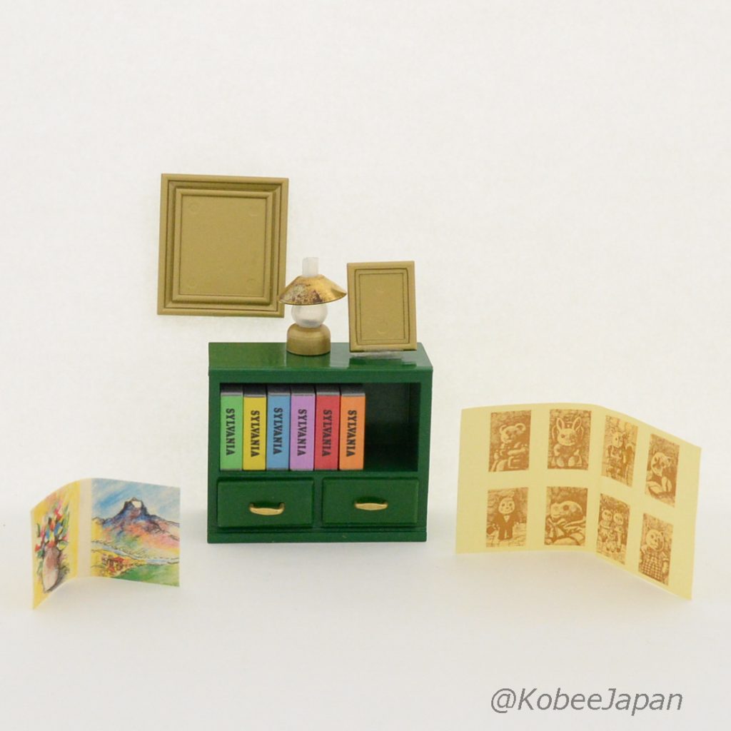 Vintage Green Bookshelf Set KA-05 1985 Sylvanian Families Calico Critters