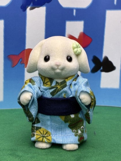 Yukata for Father Light Blue with Flog Pattern Handmade