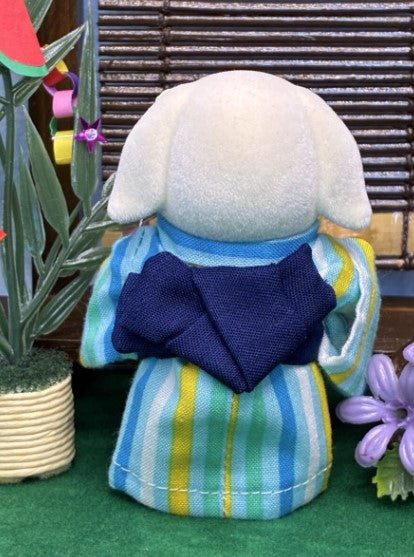 Yukata for Father Light Blue with Stripe Pattern Handmade
