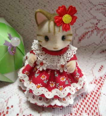 Red Small Flower Pretty Dress Handmade