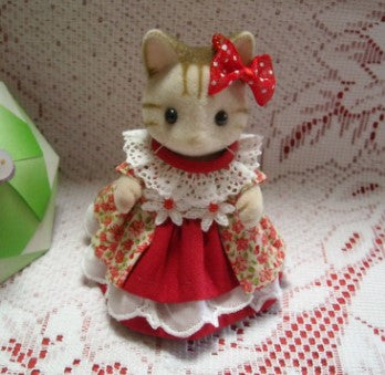 Red Small Flower Two-Tone Dress Handmade