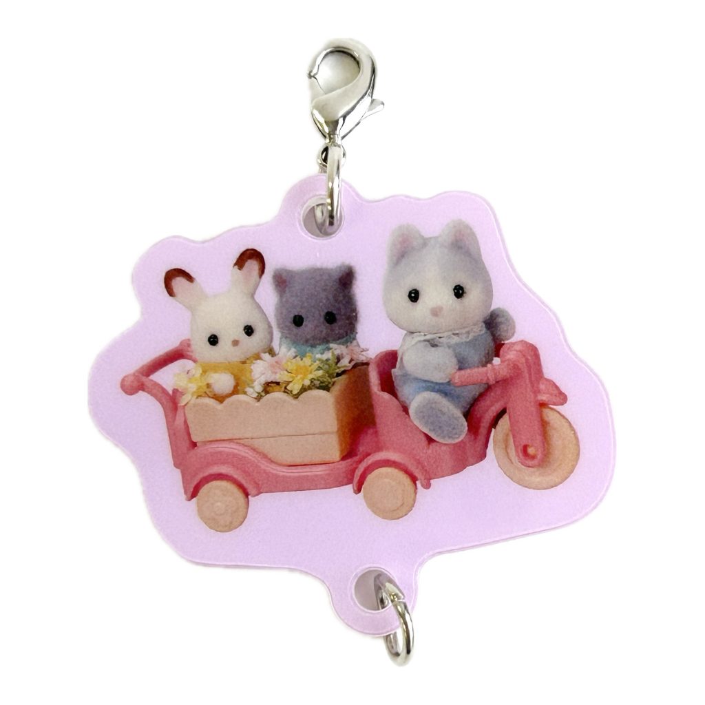 Key Chain Sylvanian Families 40th Exhibition Double-Sided Acrylic Charms Babies on a bike 2025 Sylvanian Families Calico Critters
