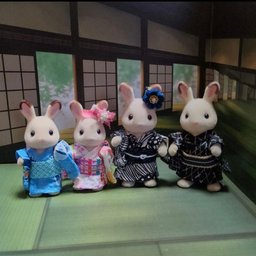 ENSEMBLE YUKATA FAIT MAIN POUR LA FAMILLE Calico Clitters Epoch Japan Sylvanian Families