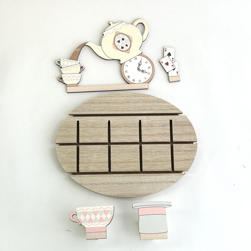 Wooden Stand Board Whimsical Tea Party Natural Kitchen