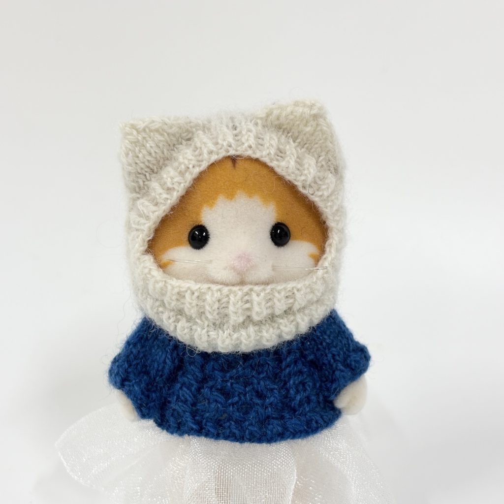 Knitted Cat Ear Hood White Handmade