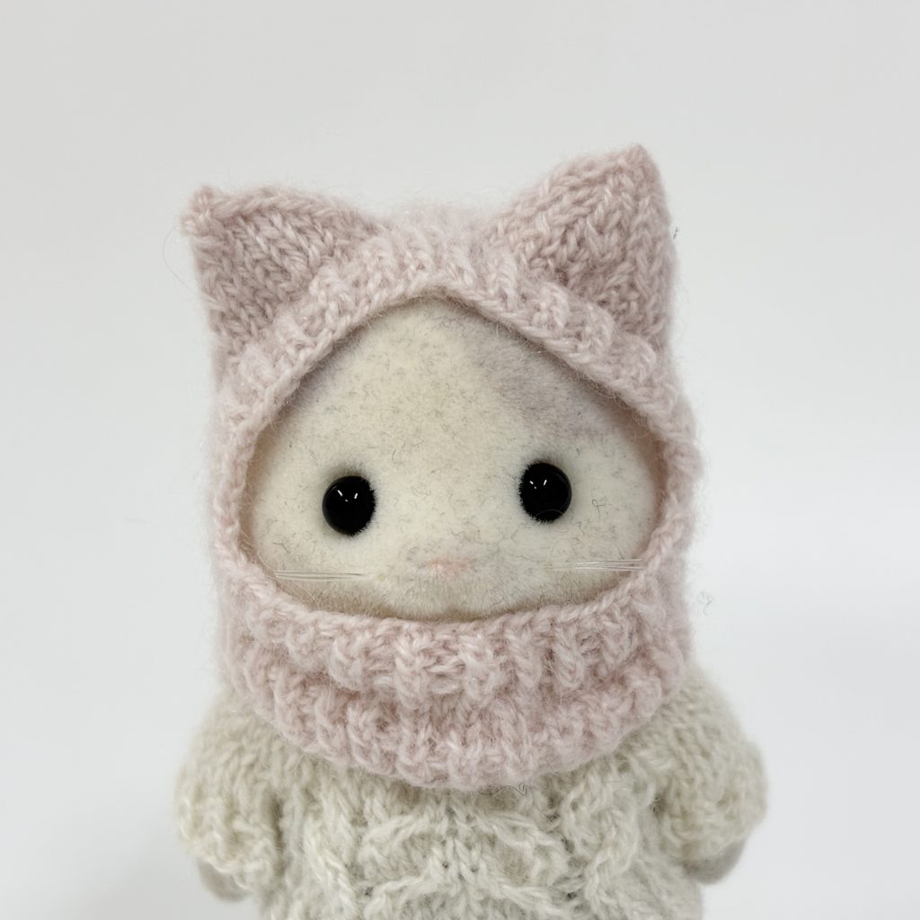 Knitted Cat Ear Hood Pink Handmade