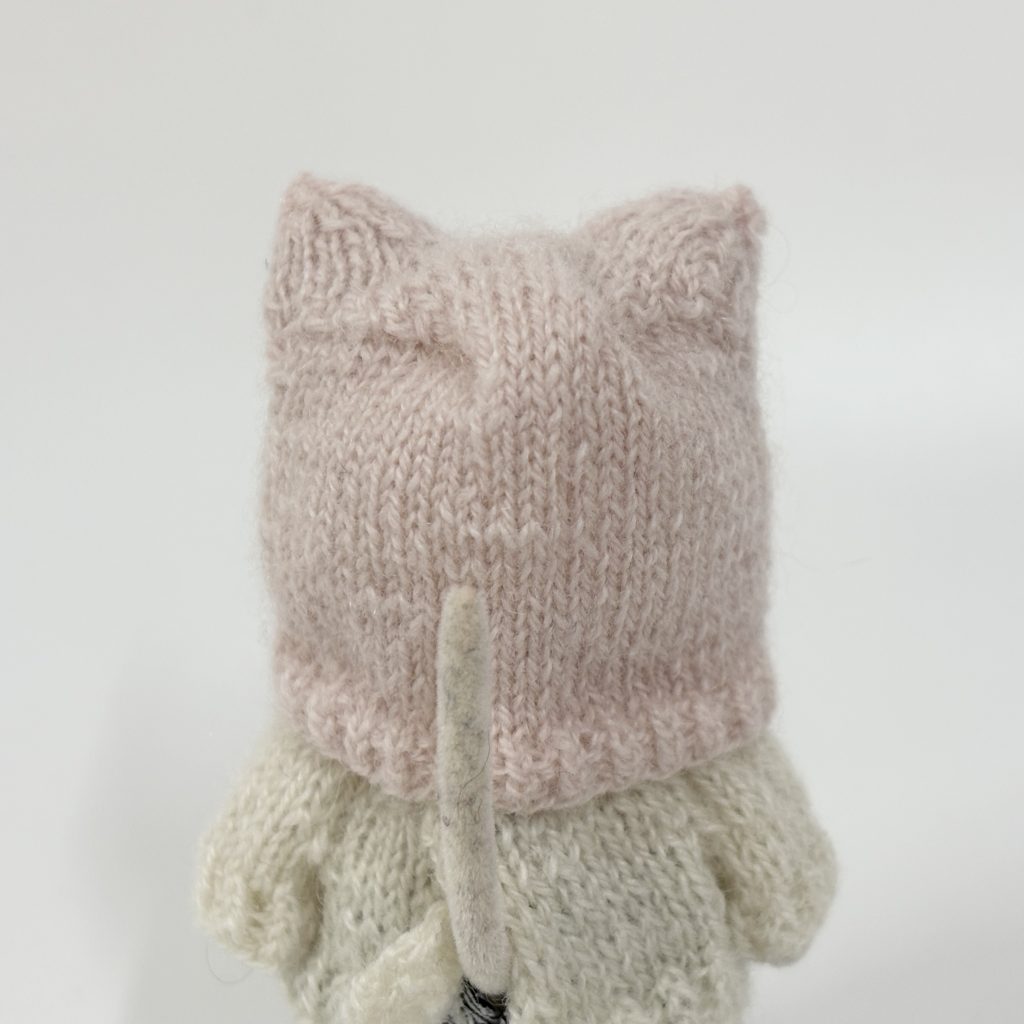Knitted Cat Ear Hood Pink Handmade