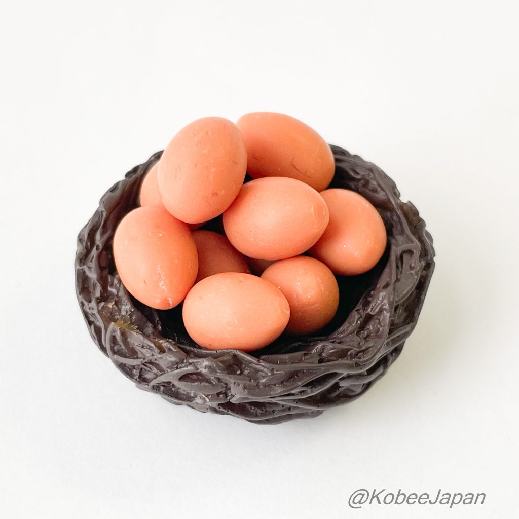 Conjunto de nido y huevos de pájaro en miniatura marrón