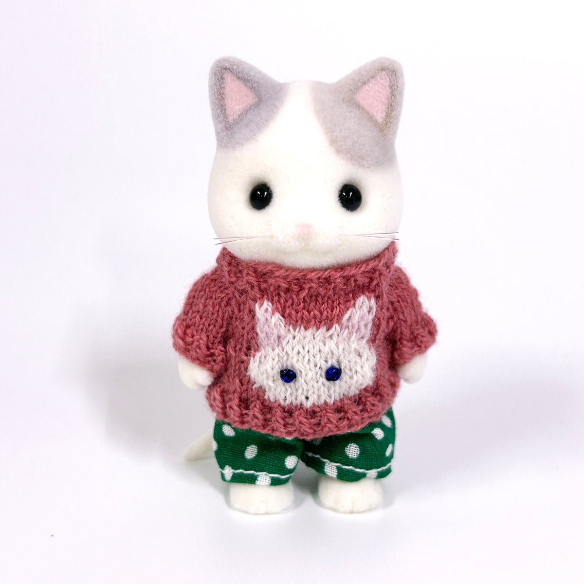 White Cat Sweater Handmade