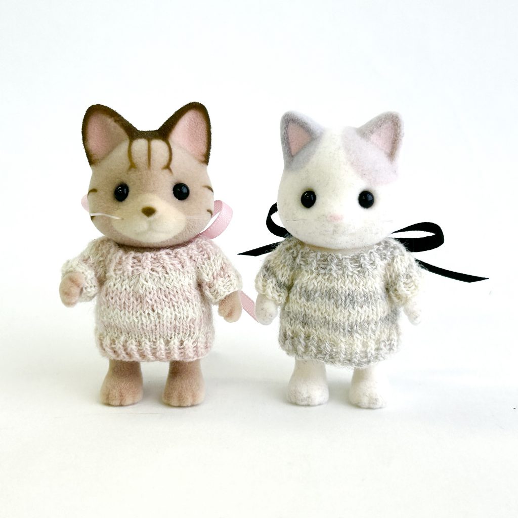 Striped Knit Dress Ribbon Handmade