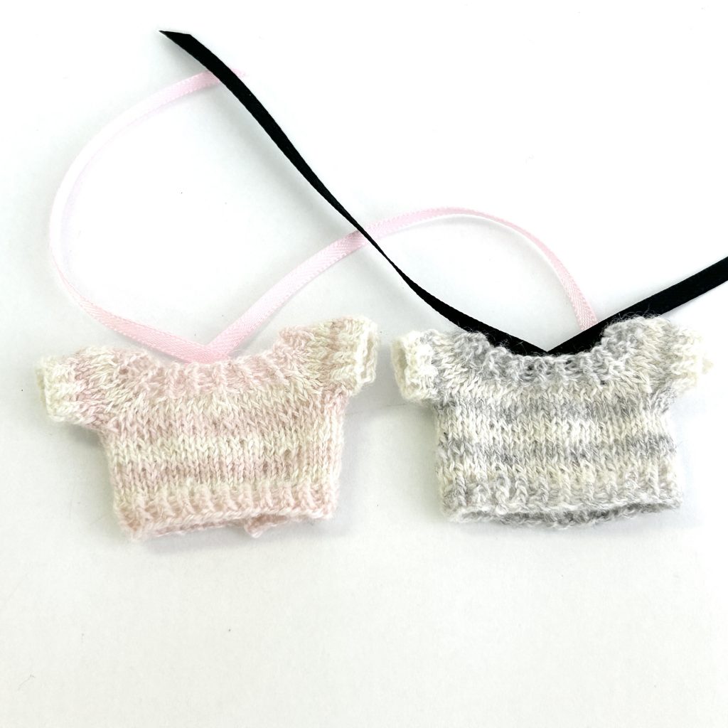 Striped Knit Dress Ribbon Handmade