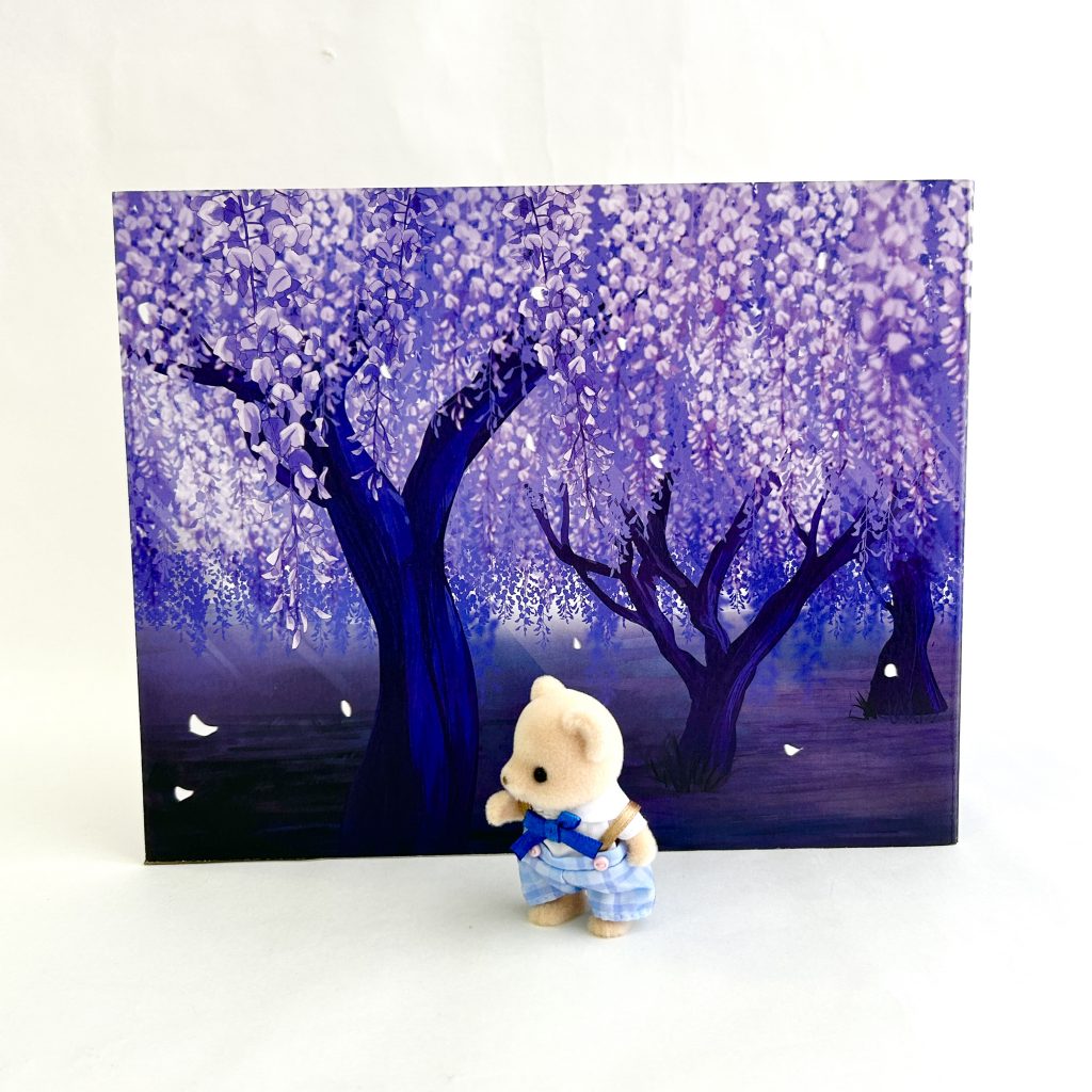 2WAY Background Board Moonlit Night Wisteria Flowers DAISO