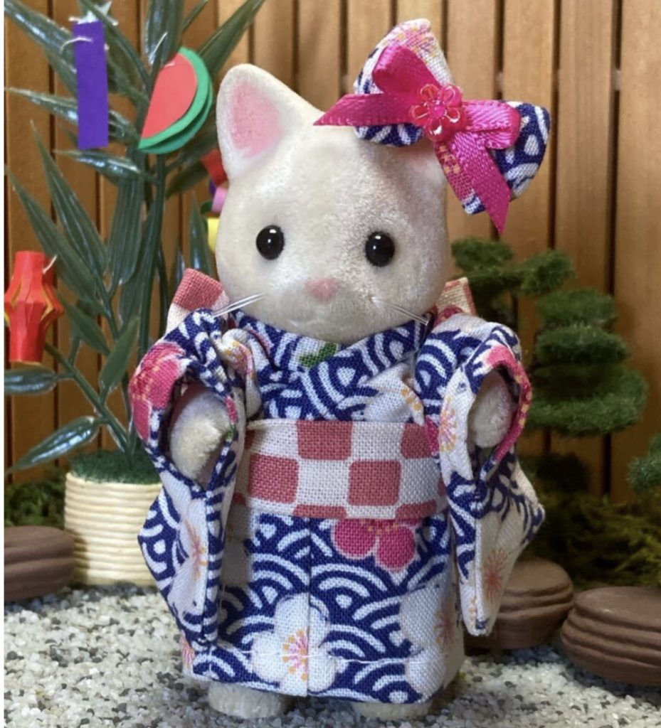 Yukata à motif vague bleue pour mère fait main