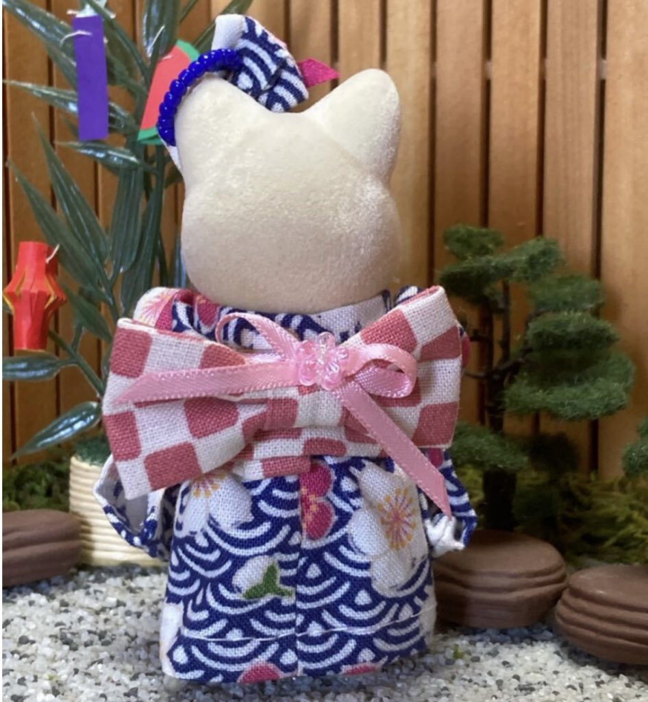 Yukata à motif vague bleue pour mère fait main