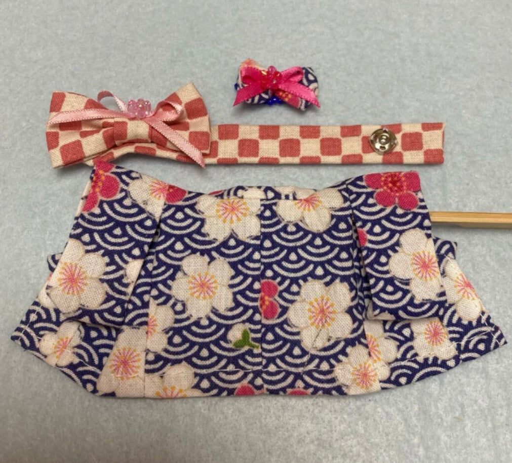 Yukata à motif vague bleue pour mère fait main