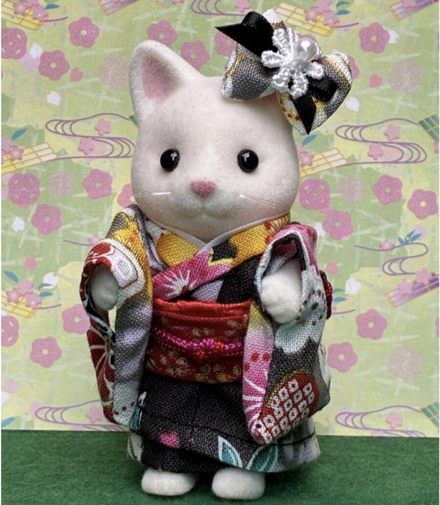 Kimono for Mother Black with Floral Pattern Handmade