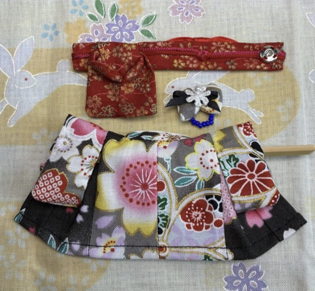 Kimono for Mother Black with Floral Pattern Handmade