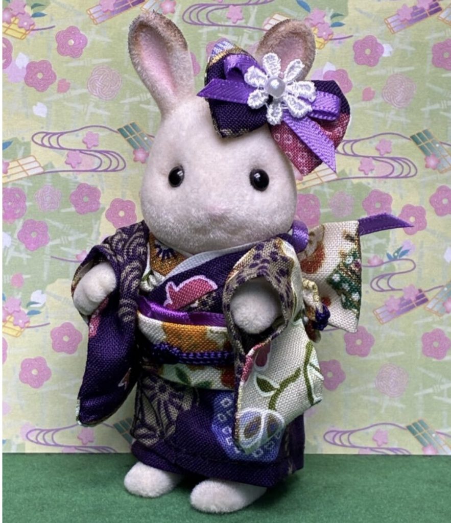 Kimono pour grande sœur violet à motif floral fait main