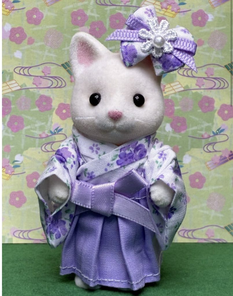 Hakama for Big Sister Purple with Floral Pattern Handmade