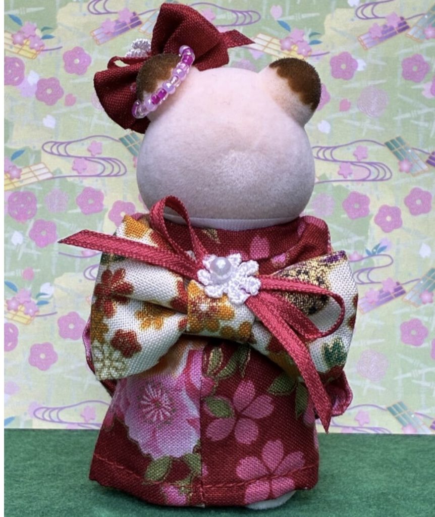 Kimono for Mother Red with Floral Pattern Handmade