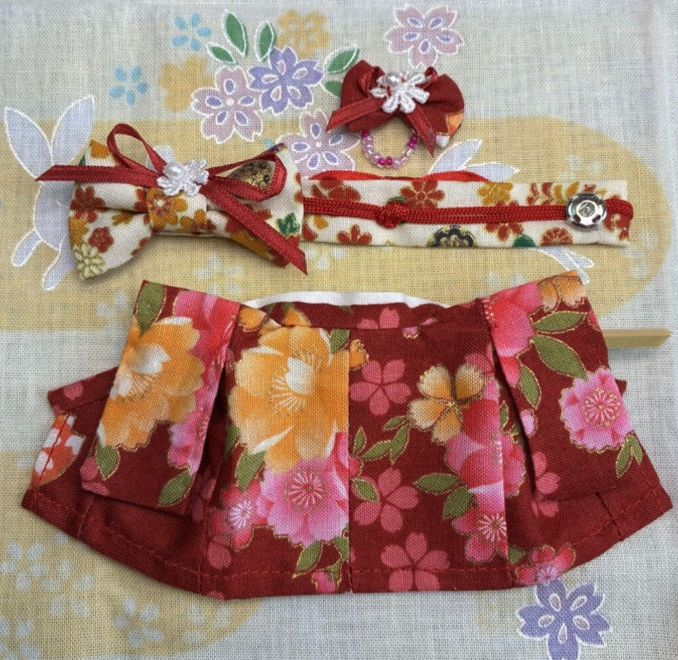 Kimono for Mother Red with Floral Pattern Handmade