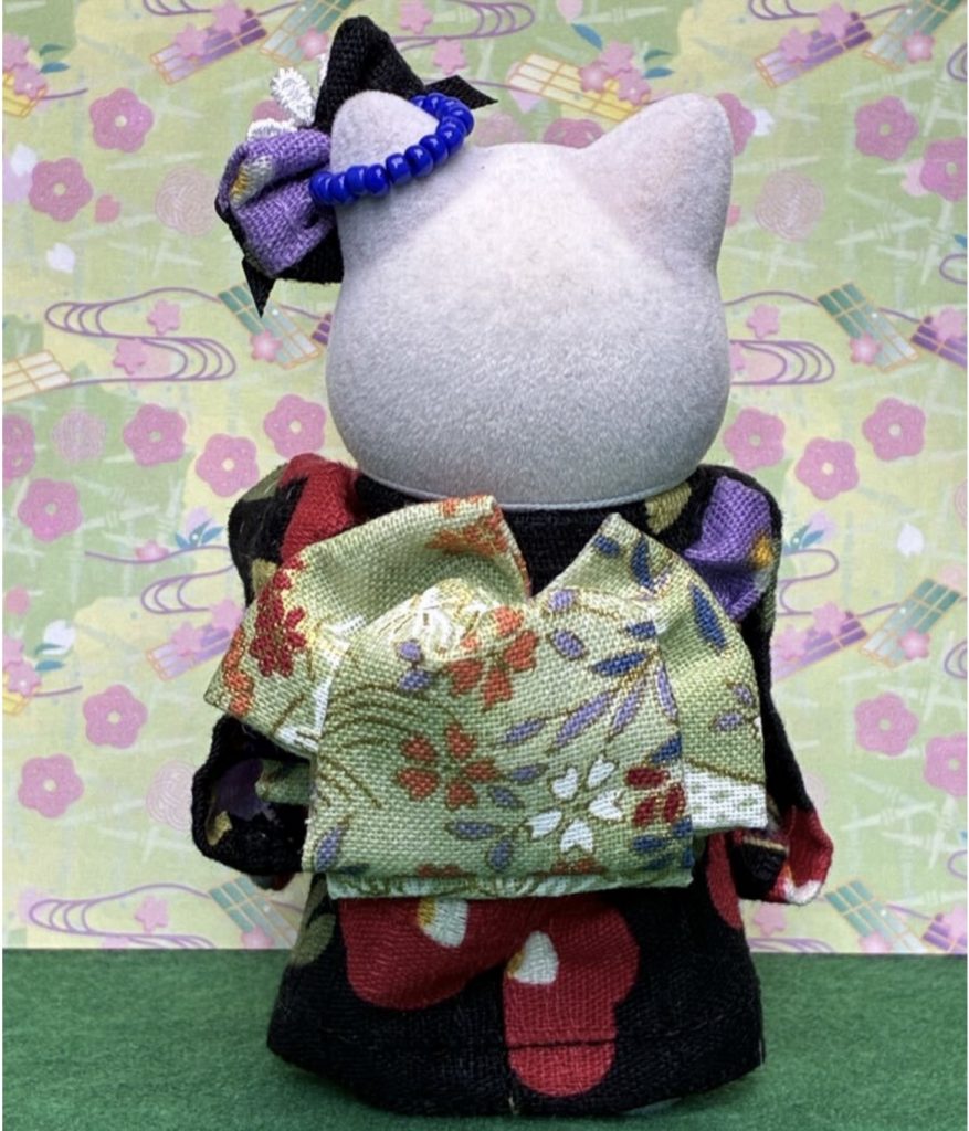 Kimono for Mother Black with Floral Pattern Handmade