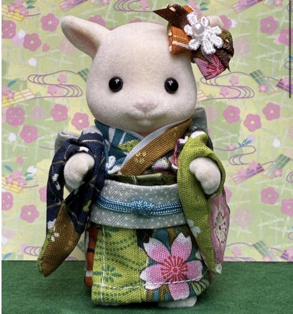 Kimono for Mother Green with Floral Pattern Handmade