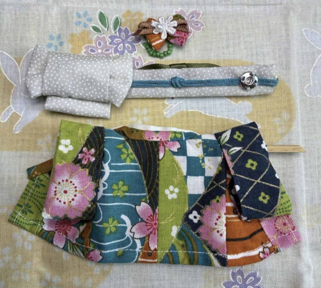 Kimono for Mother Green with Floral Pattern Handmade