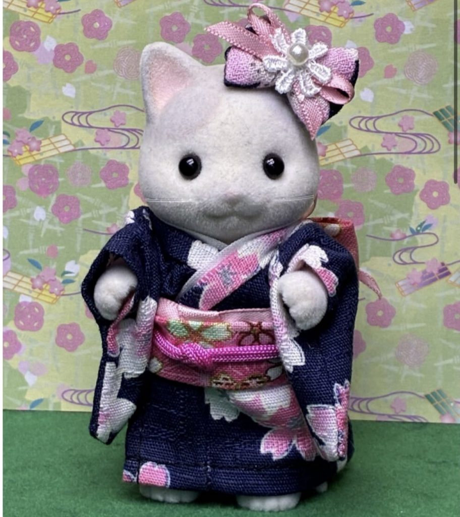 Kimono for Mother Navy with Floral Pattern Handmade