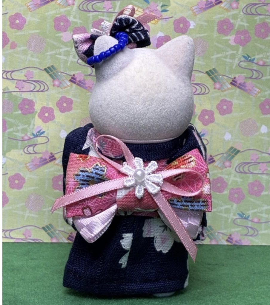 Kimono for Mother Navy with Floral Pattern Handmade