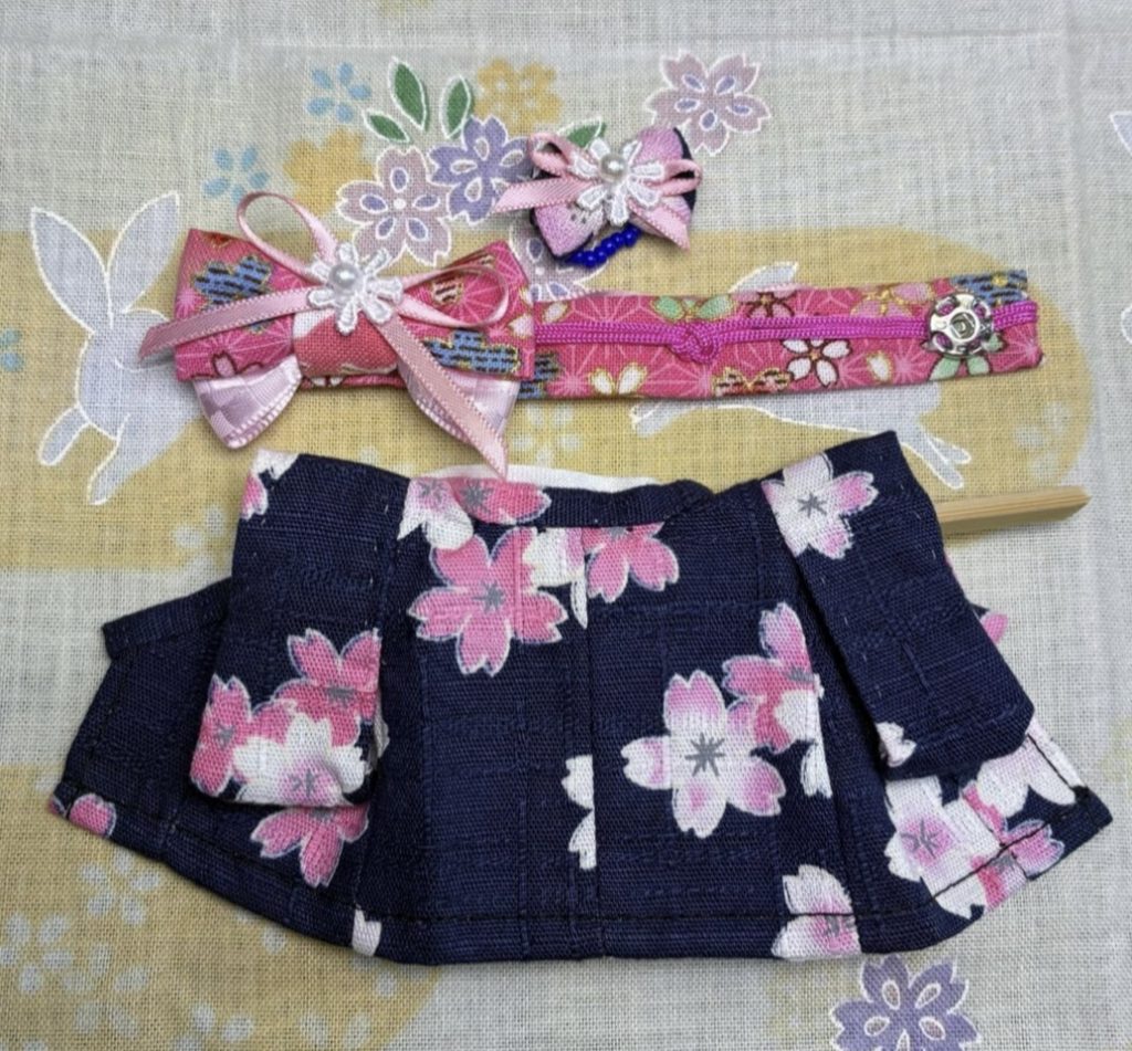 Kimono for Mother Navy with Floral Pattern Handmade