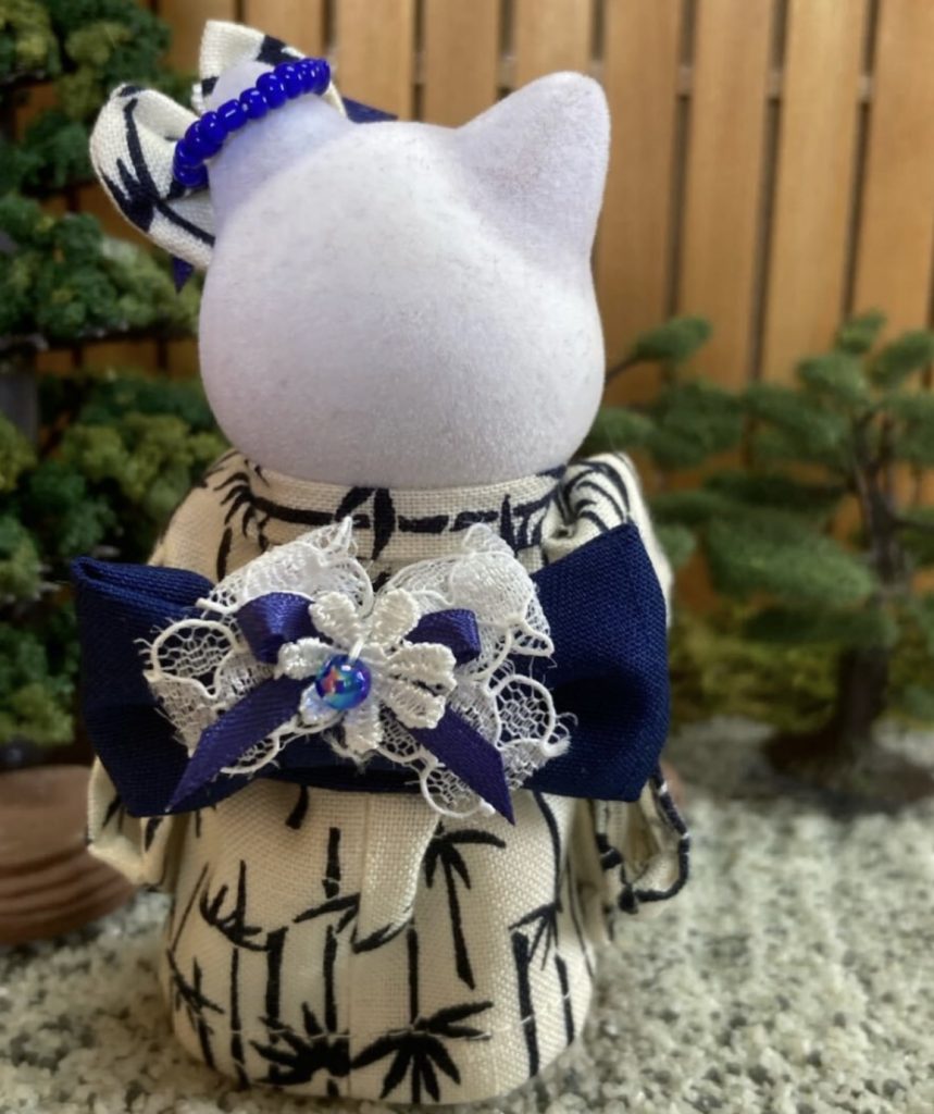 White Yukata Bamboo Pattern for Mother Handmade