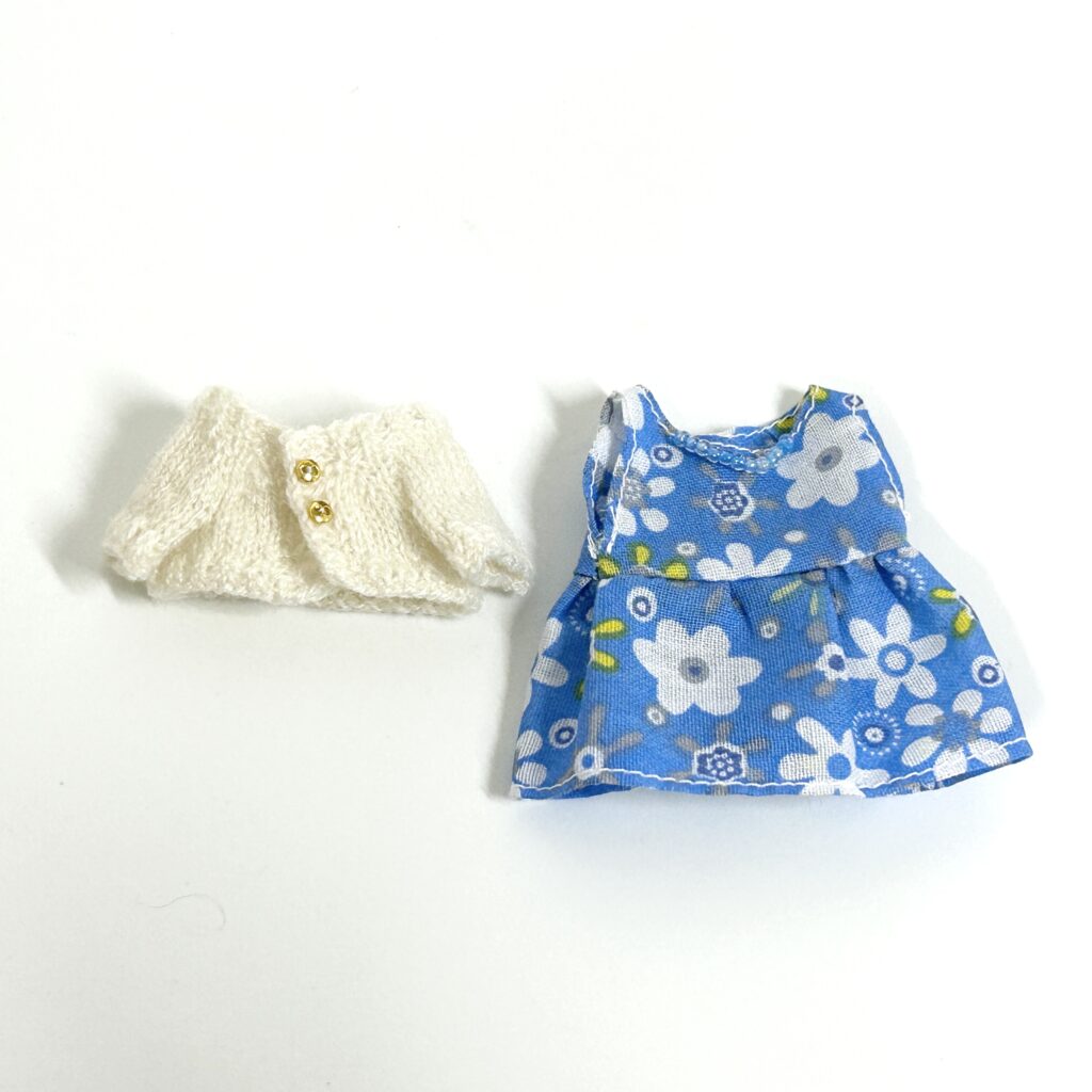 Blue One-Piece Dress and White Cardigan Handmade