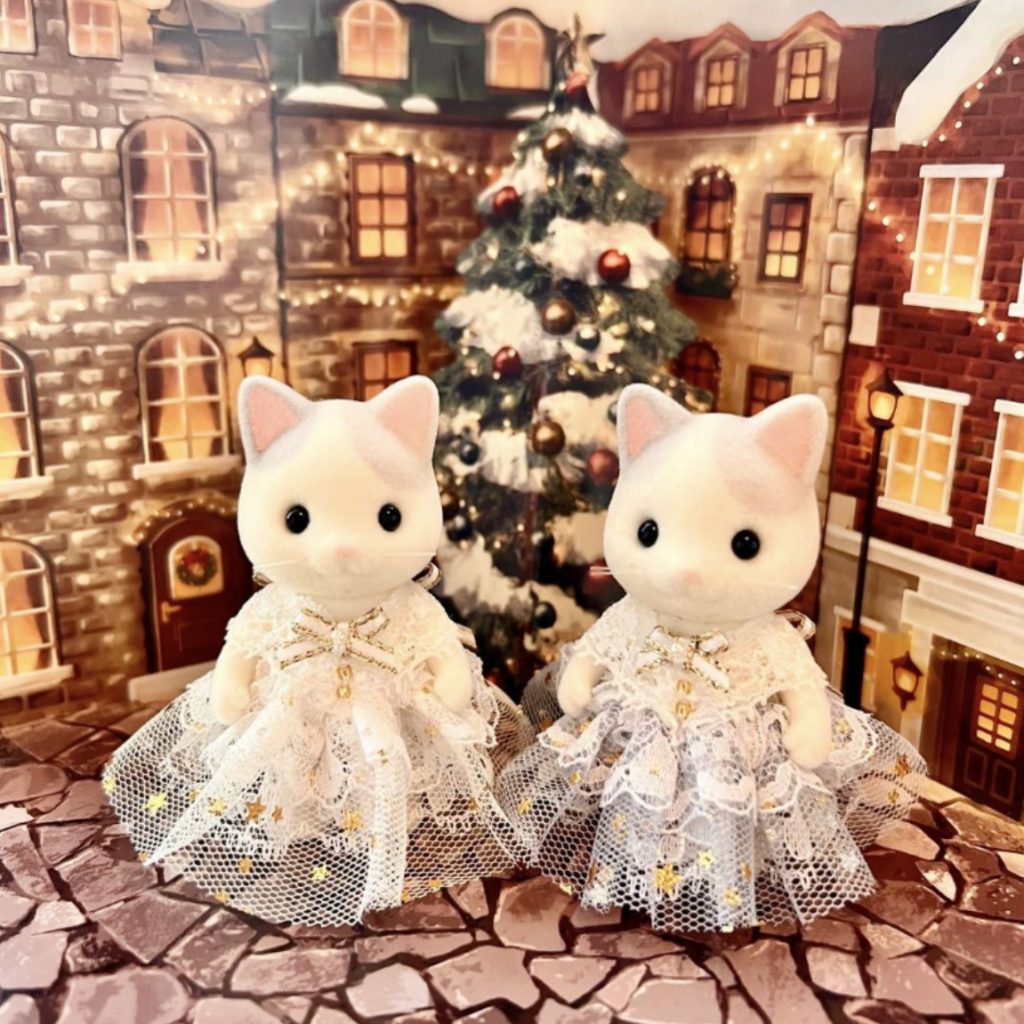 VESTIDO DE HADA DE NIEVE HECHO A MANO PARA NAVIDAD, 2 PIEZAS, CONJUNTO PARA NIÑAS, Epoch Japan Sylvanian Families