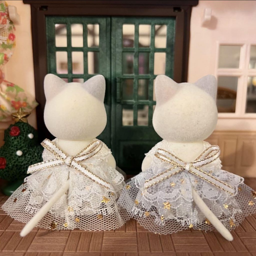 VESTIDO DE HADA DE NIEVE HECHO A MANO PARA NAVIDAD, 2 PIEZAS, CONJUNTO PARA NIÑAS, Epoch Japan Sylvanian Families