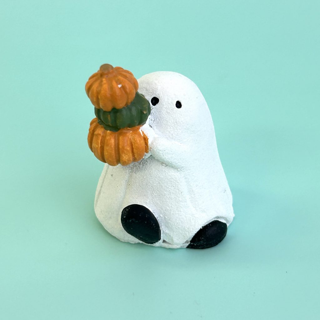 Resin Ornament Ghost About to Drop a Pumpkin Halloween Natural Kitchen