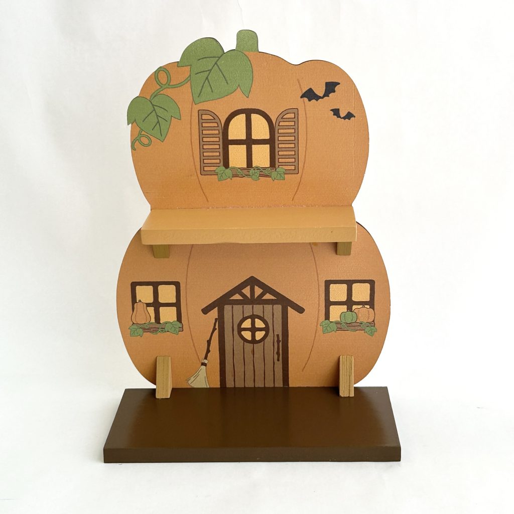 Casa de Calabaza de Doble Repisa de Madera para Halloween, Cocina Natural