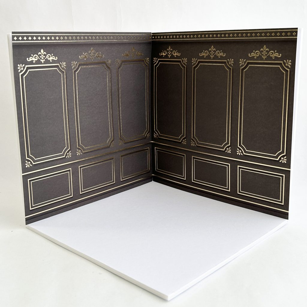 Juego de base y láminas de papel tapiz para casa de muñecas, estilo palacio, negro, Seria