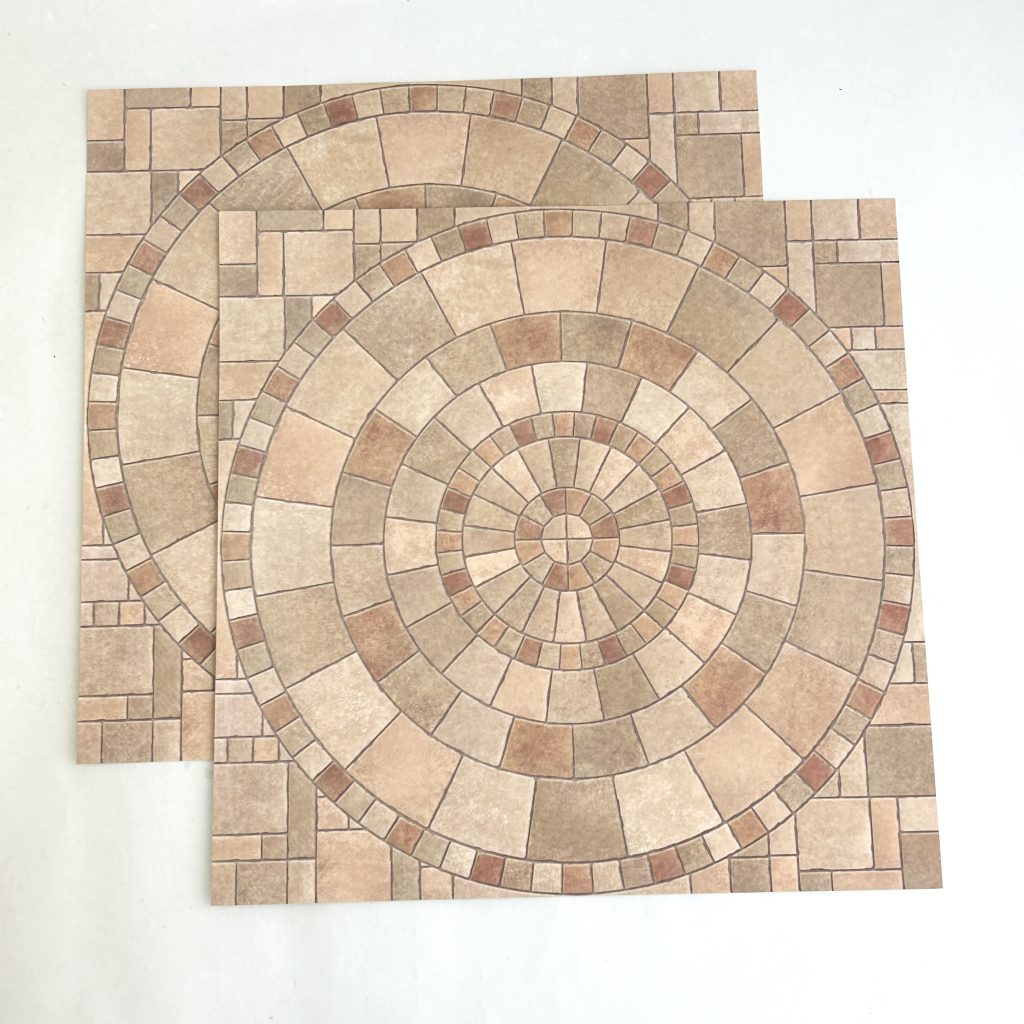 Dollhouse Flooring Sheets Set of 2 Stone Pavement Circle Brown Seria