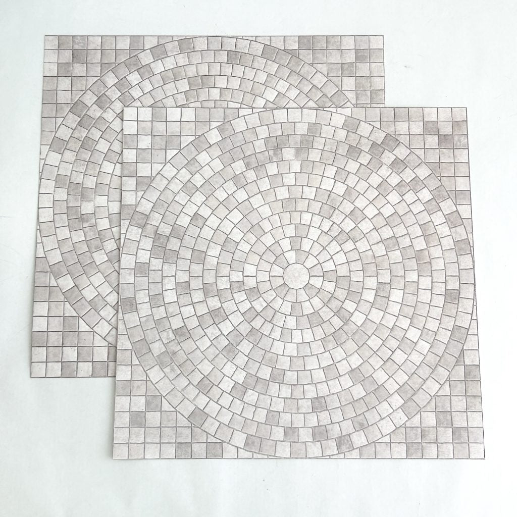 Set de 2 láminas de suelo para casa de muñecas, piedra pavimentada, círculo gris Seria